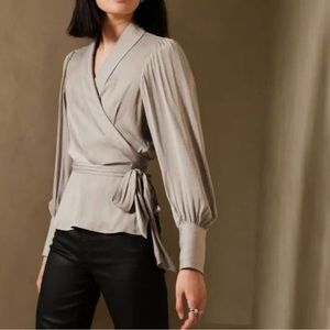 NWOT Banana Republic gray wrap tie peplum top size XS